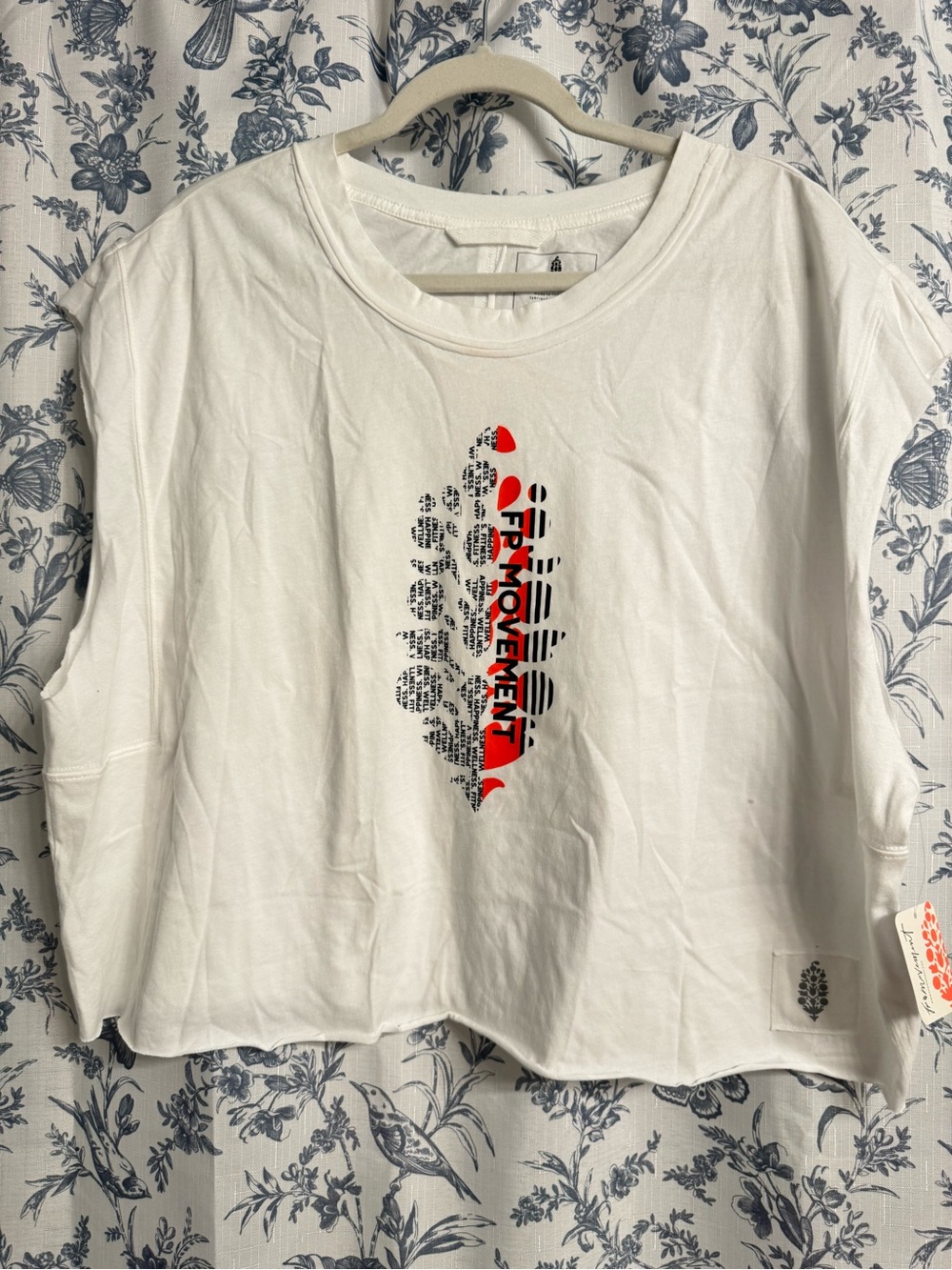 FP Movement by Free People White Crop Tee with Red & Black Graphic